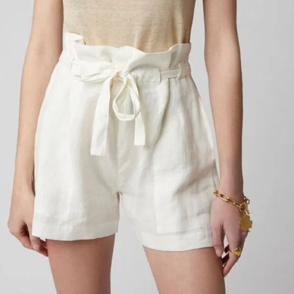 Nili Lotan Pants - Nili Lotan Mora Natural Paper Bag Linen Shorts Size XS